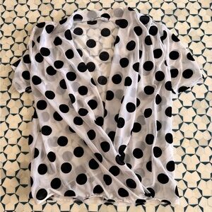 Zara black white sheer Polka Dot Wrap Top